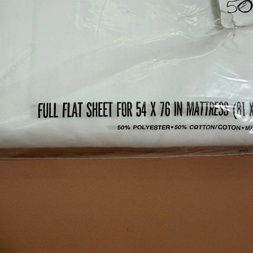 Cannon Royal Family White Full Flat Sheet No-Iron Percale Vintage USA 81x104